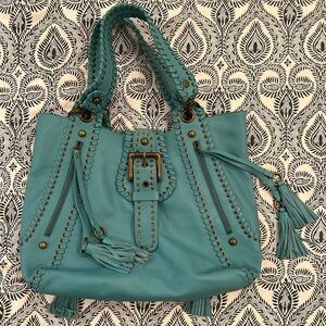 All leather large teal  boho bag. Copy of Isabella Fiore (last picture)